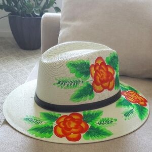 Floral Hand Painted Hat by a local Charlotte, NC artist Size M